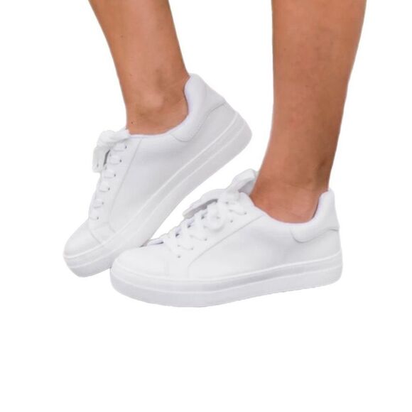 Pink Lily Shoes - The Jenny White Solid Sneakers